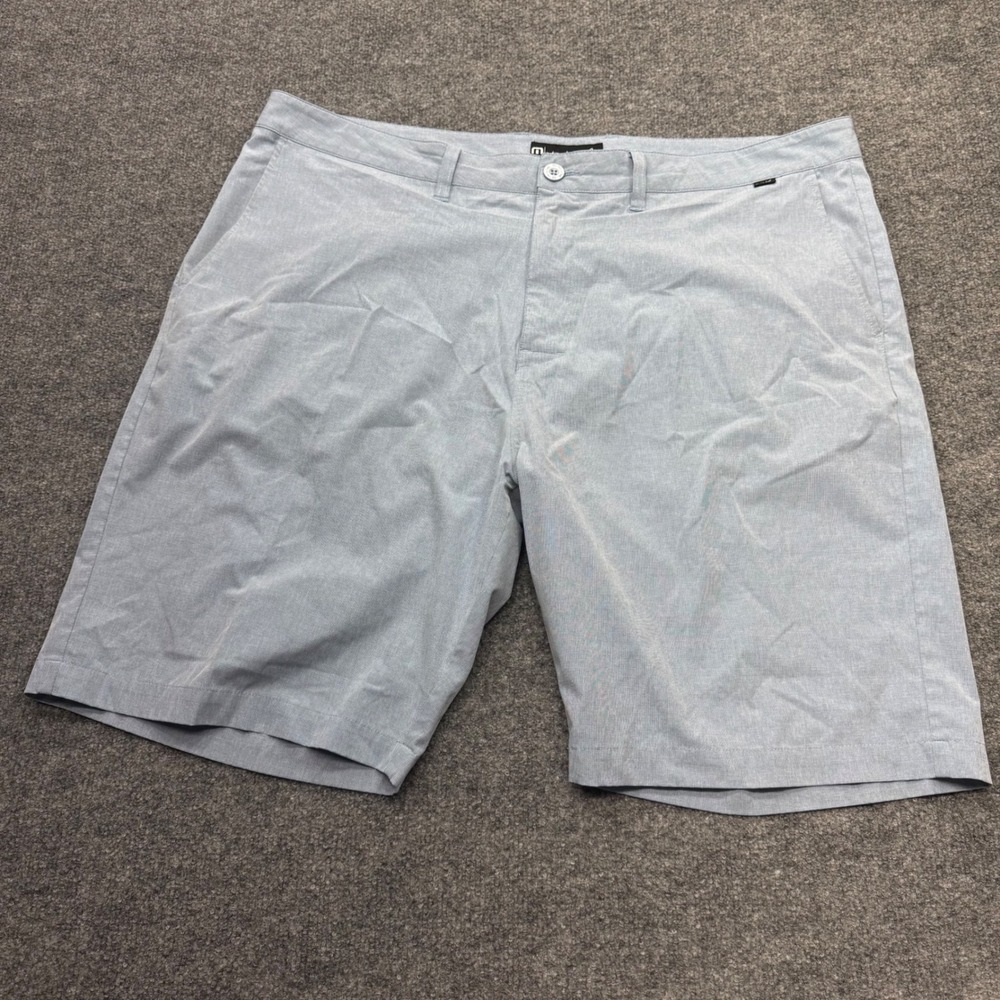 TravisMathew Mens Golf Shorts 42 Light Blue Heathered Stretch Performance Flat